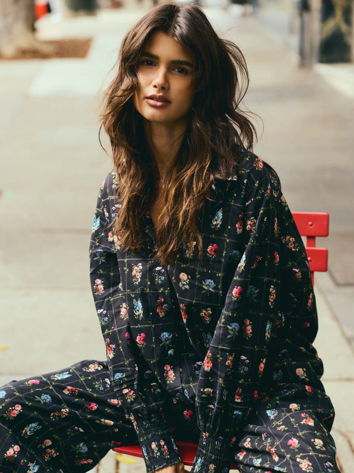 Katie Button Down - Florence Black Floral