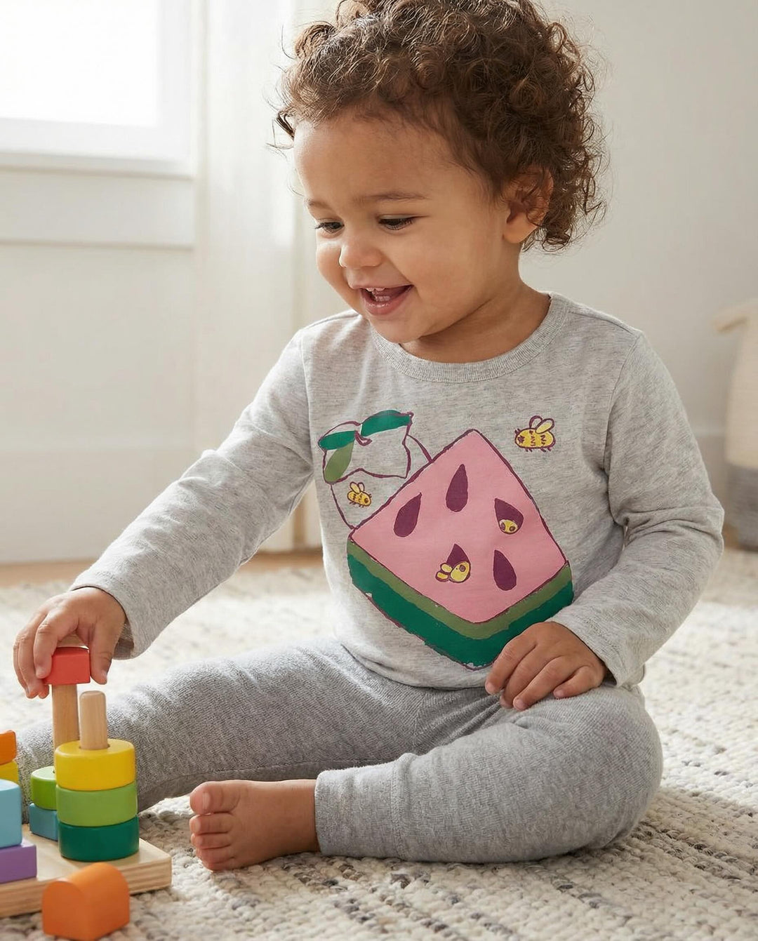 Cube Melon Baby Graphic Tee - Light Grey Heather