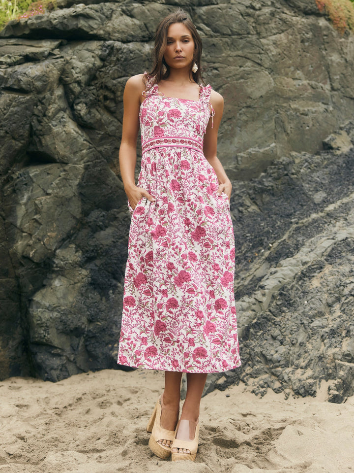 Bailey Midi Dress - Carmine Rose Floral