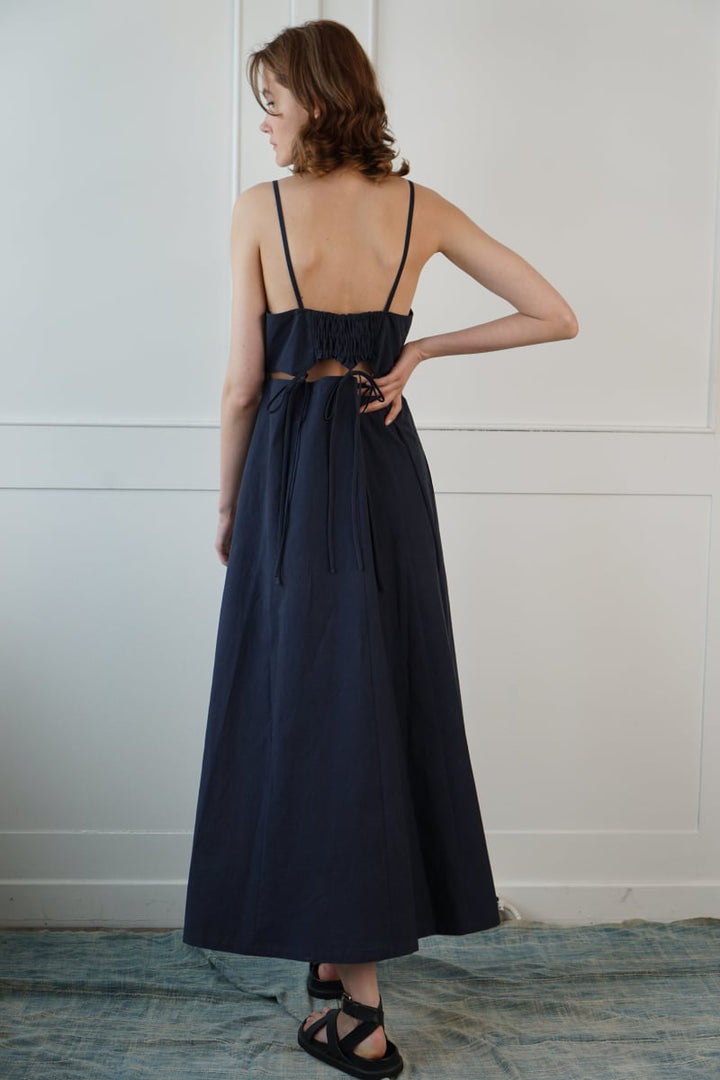 Meso Midi Dress With Tie Details - Navy