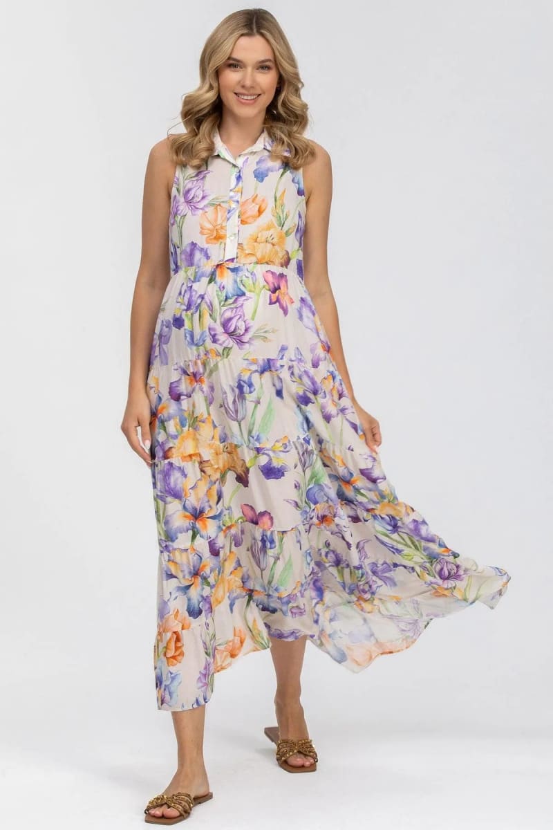 CLARA QA30 Sleeveless Printed Maxi Maternity Dress - Iris Romance