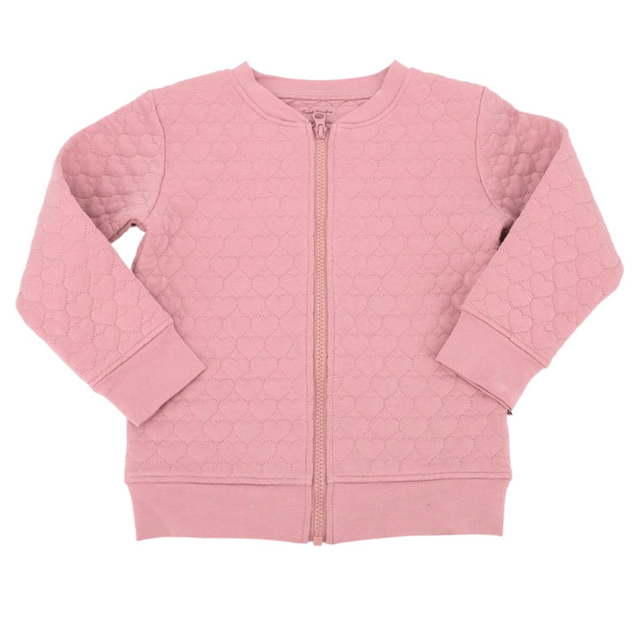 Cozy Quilted Hearts Zip Up Pink Jacket - Petunia Pink