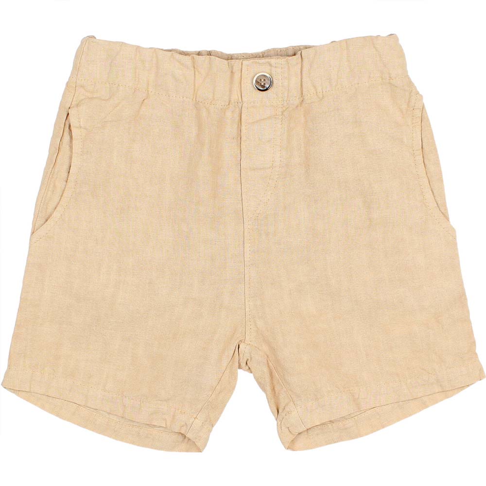 Button Linen Short Pants with Pockets - Biscotto