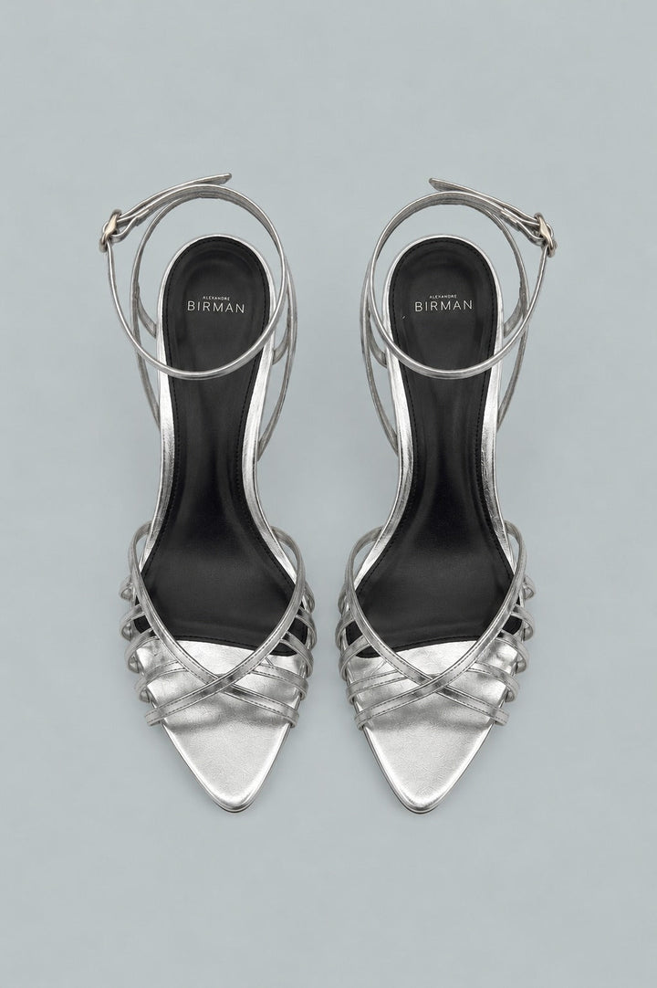 Solene Strappy Leather Sandals - Silver