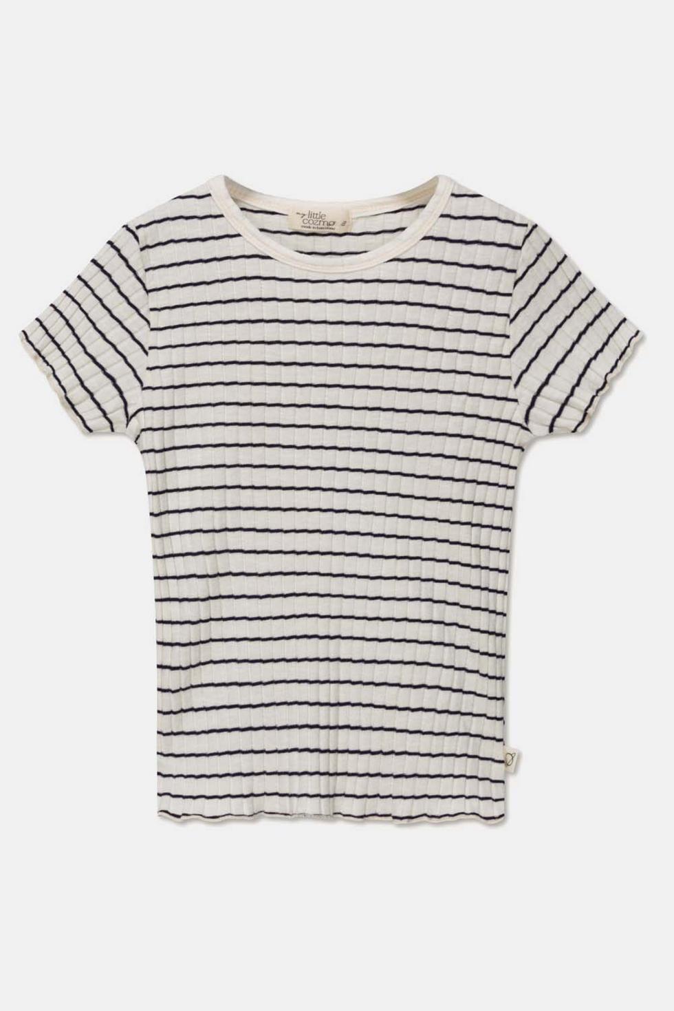 Rib stripe lettuce-edge t-shirt - Ivory