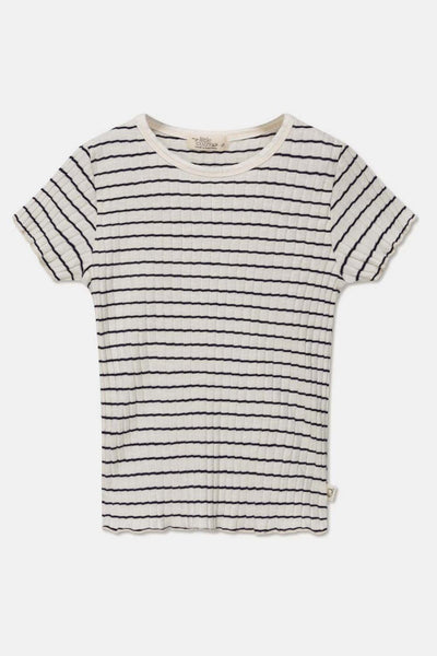 Rib stripe lettuce-edge t-shirt - Ivory