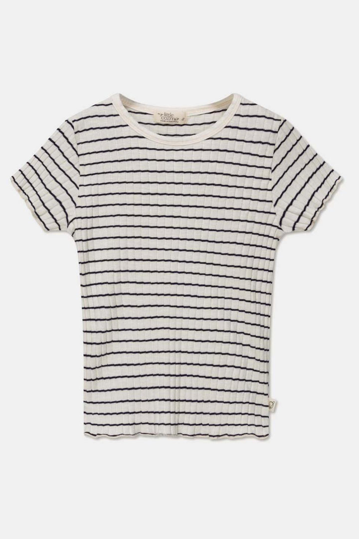 Rib stripe lettuce-edge t-shirt - Ivory - T-shirt