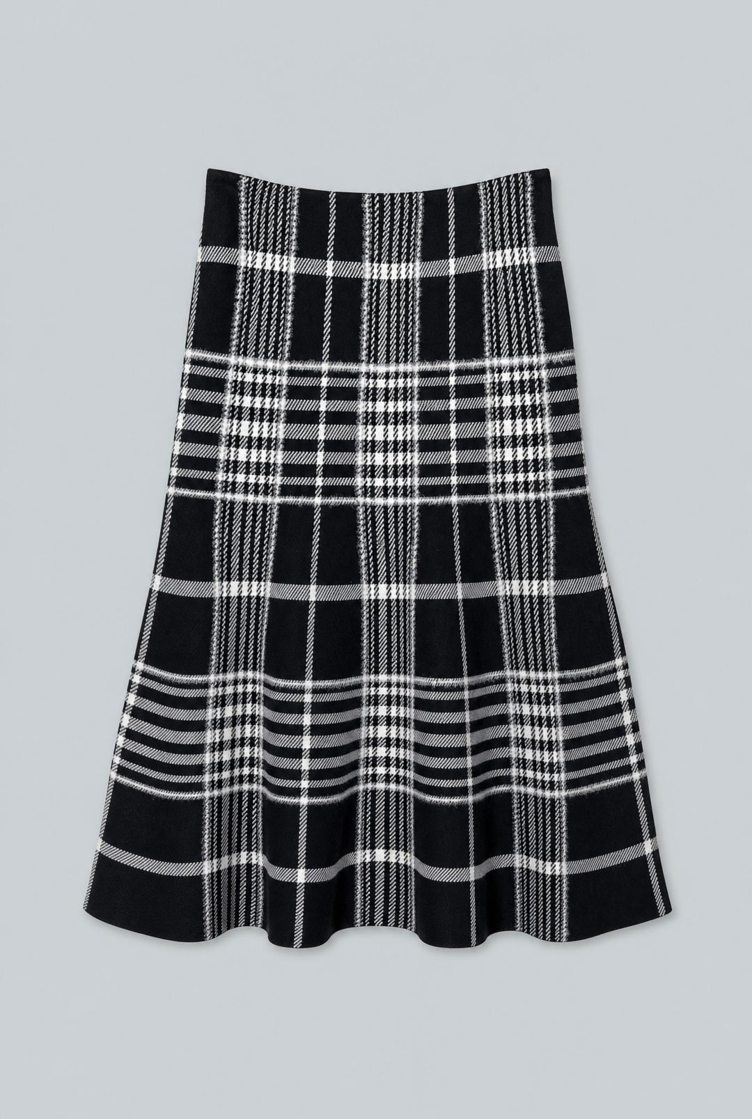 The Rory Flare Knit Skirt With Jacquard - Black Plaid
