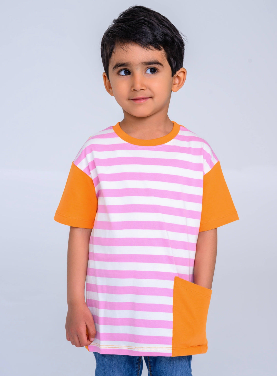 Short Sleeve Stripe T-Shirt - Prism Pink & Sun Orange