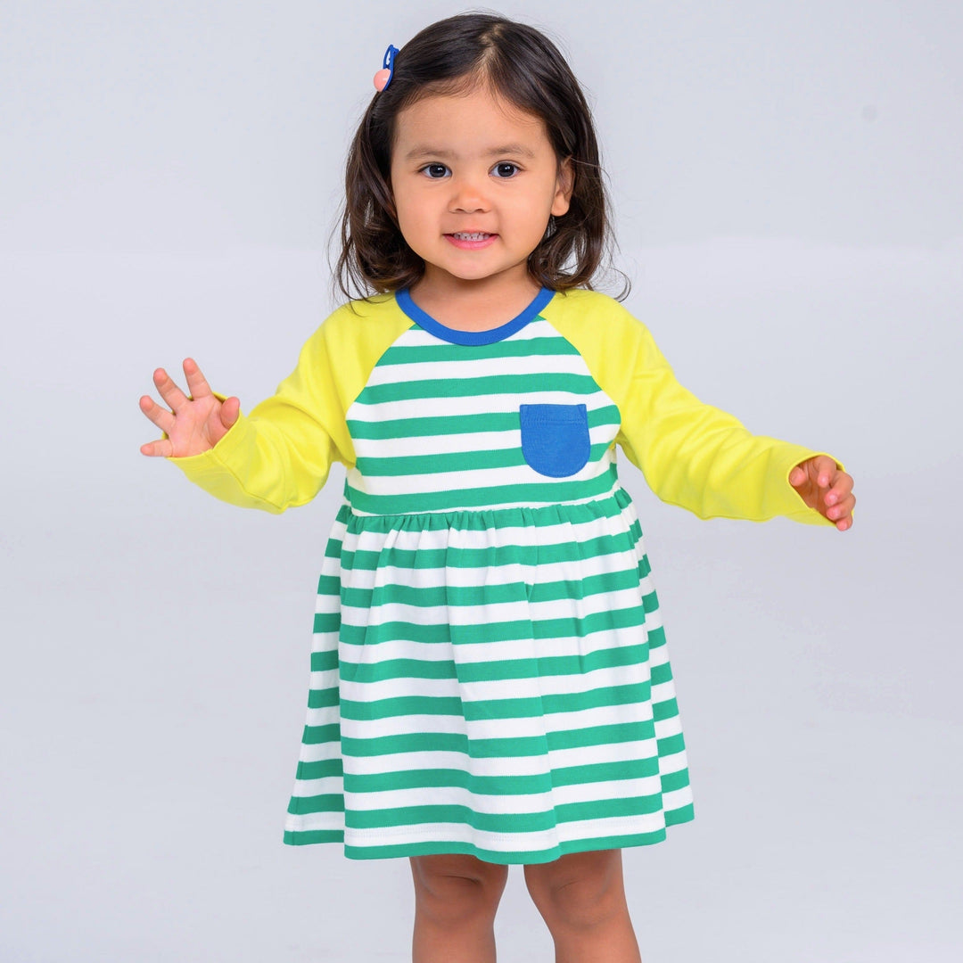 Long Sleeve Bodysuit Dress - Blarney Green Stripes