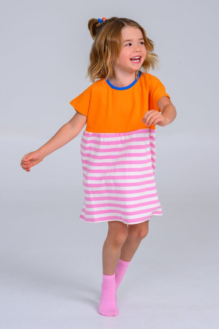 Short Sleeve Tunic - Sun Orange & Prism Pink