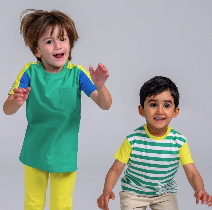 Short Sleeve Stripe T-Shirt - Blarney Green & Buttercup Yellow