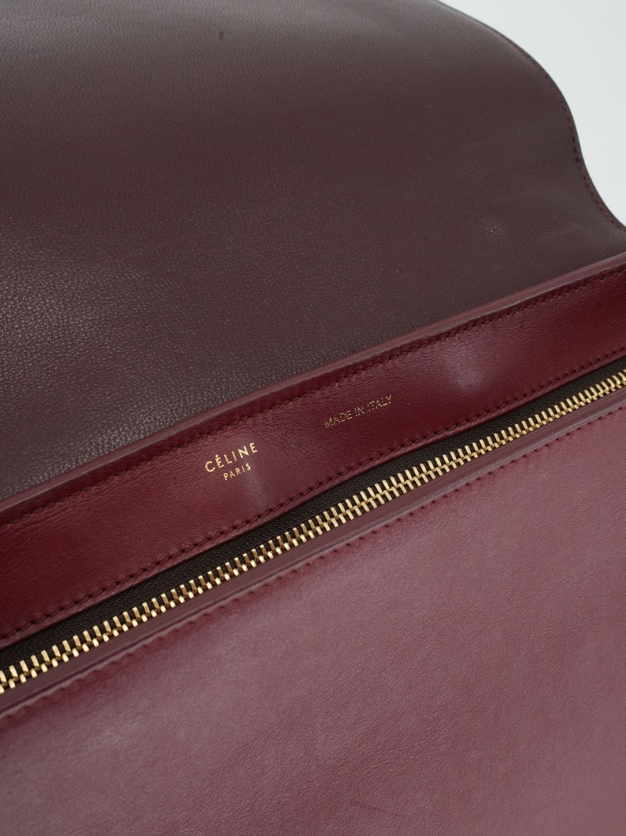 Pre-Owned CELINE Trapeze Medium Handbag - Bordeaux/Canvas/Plum