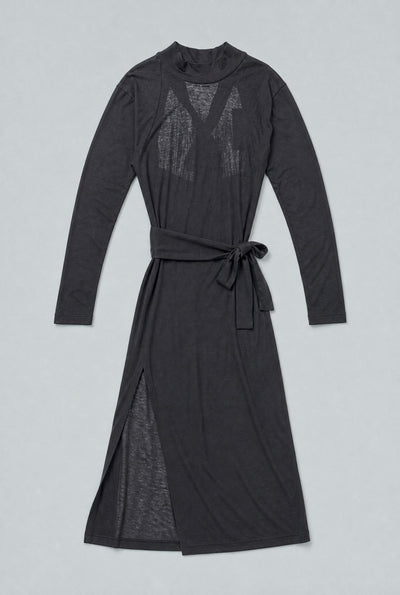 Mock Neck Dress With Open Back - Black