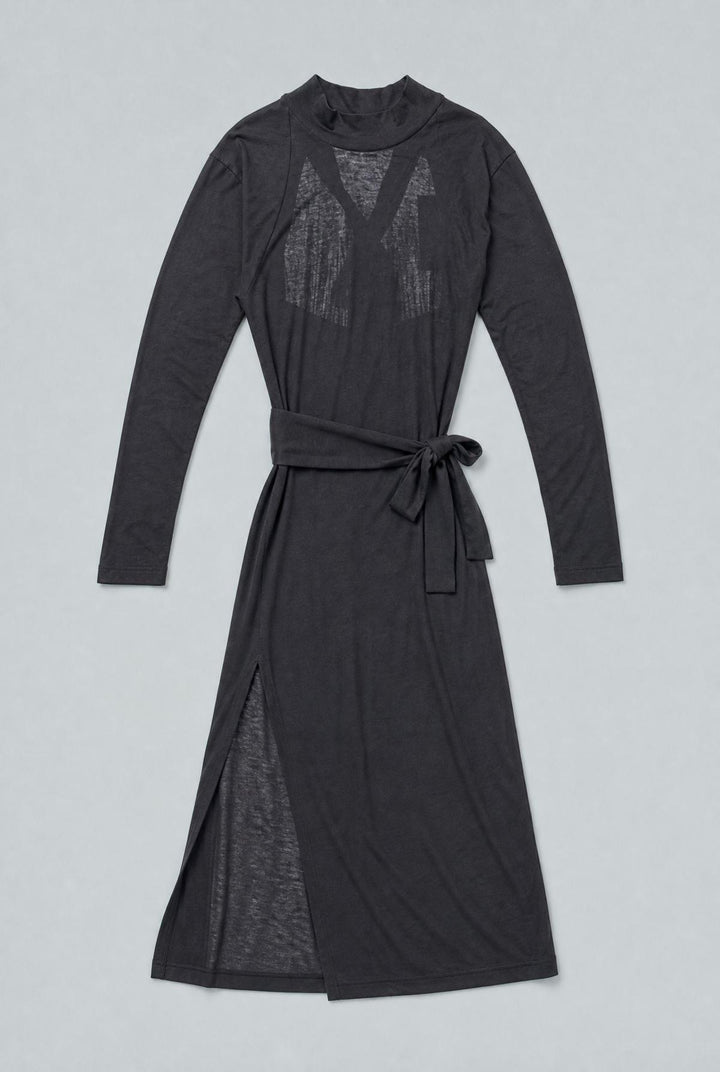Mock Neck Dress With Open Back - Black