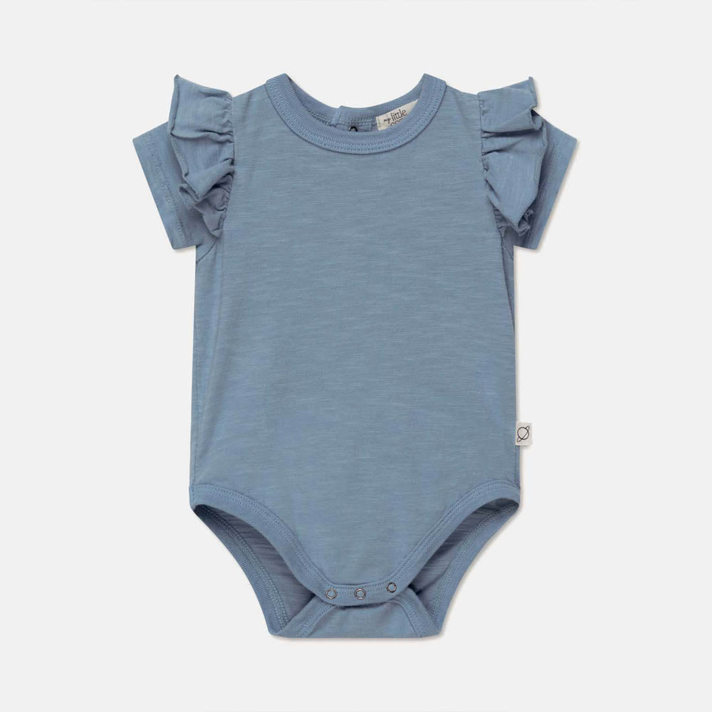 Slub Ruffle Baby Bodysuit - Sky Blue