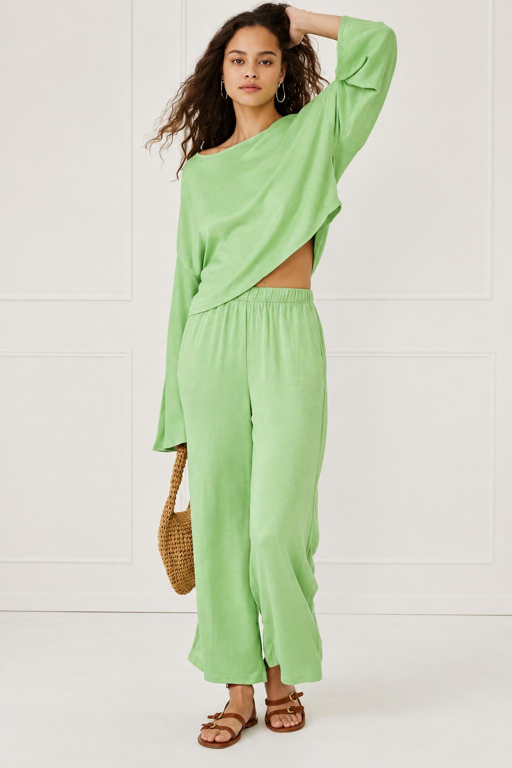 Silky Wide Leg Pants - Green