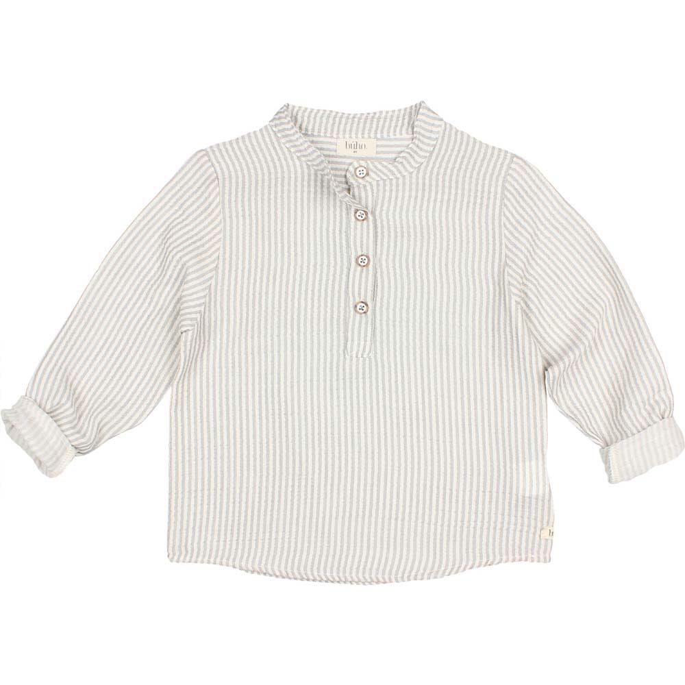 Half Button Stripes Shirt - Light Grey Tops Buho 