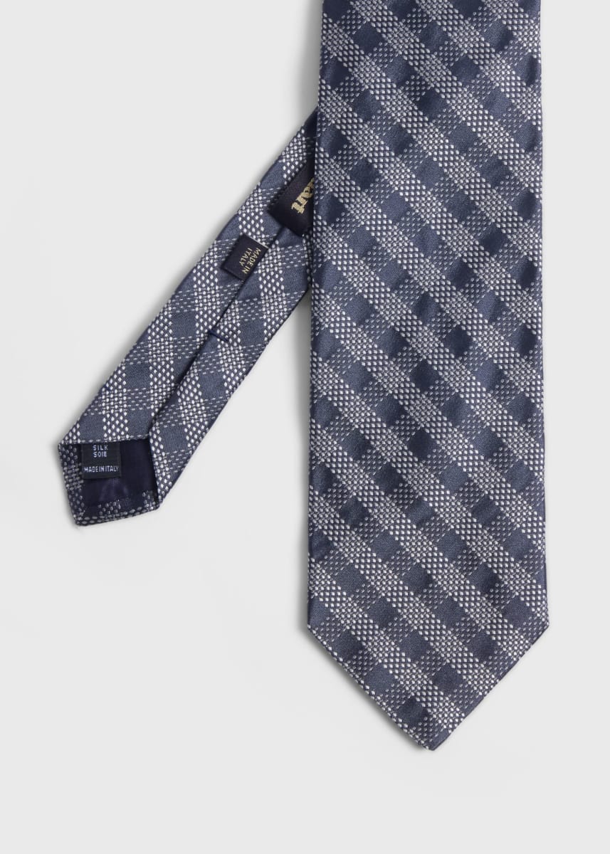 Silk Jacquard Check Tie - Silver