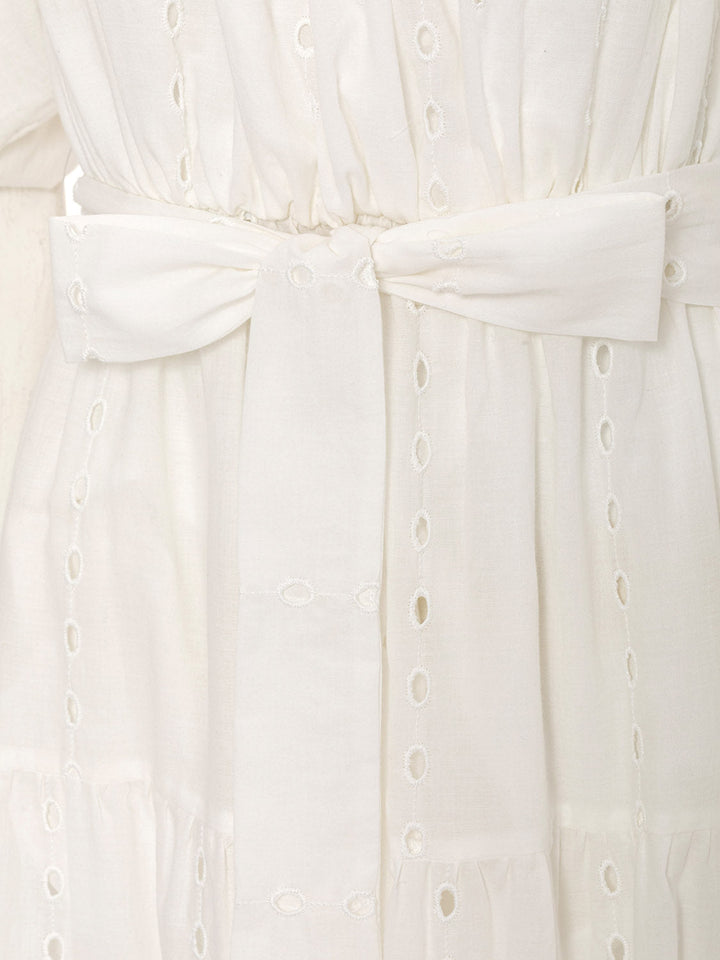 Embroidery Long Dress - off-white