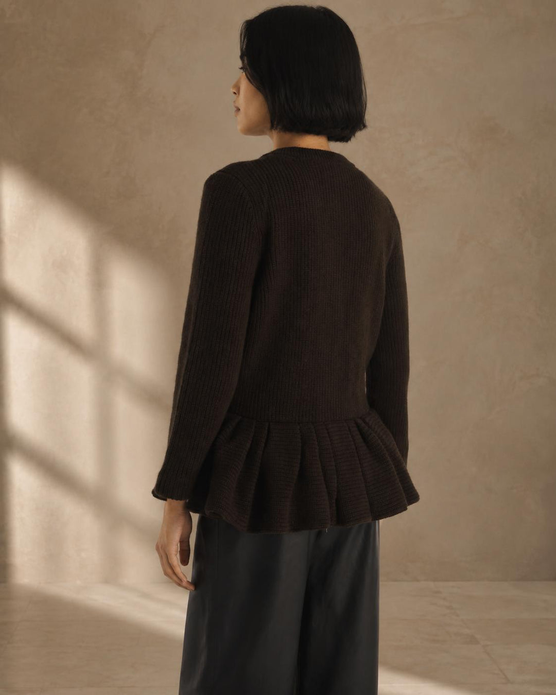 Peplum Cashmere Cardigan - Chocolate