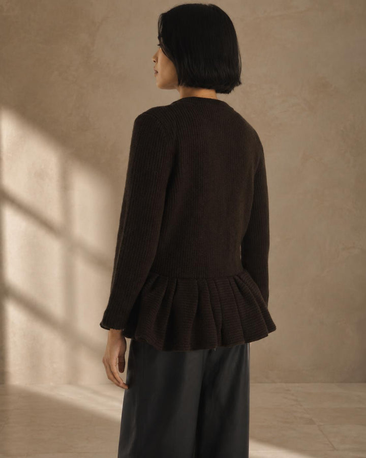 Peplum Cashmere Cardigan - Chocolate