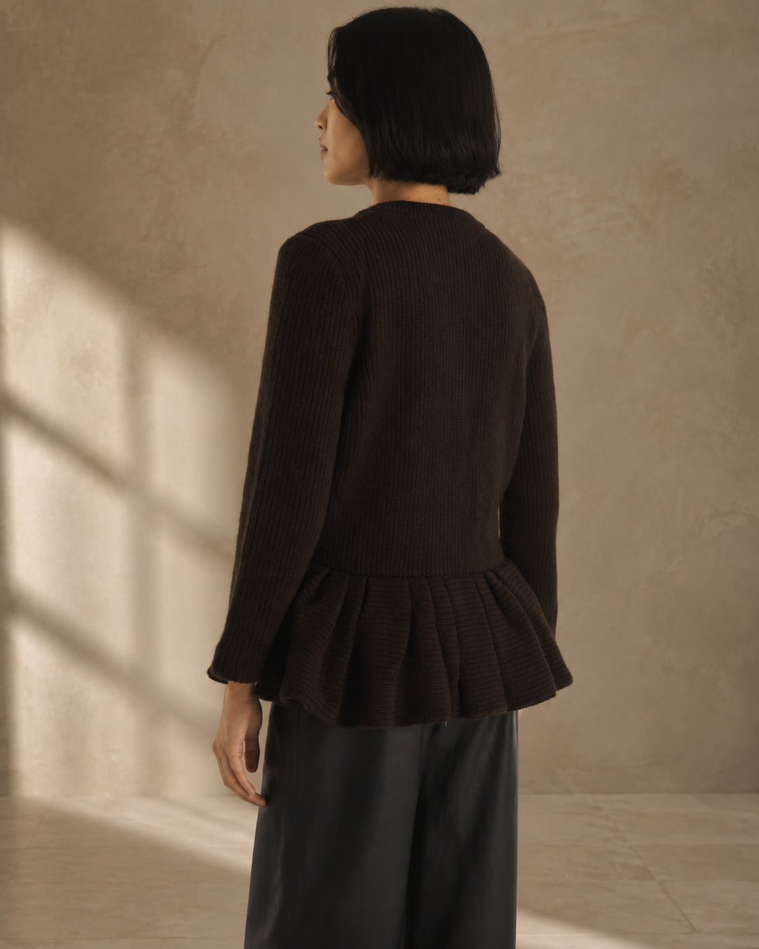 Peplum Cashmere Cardigan - Chocolate