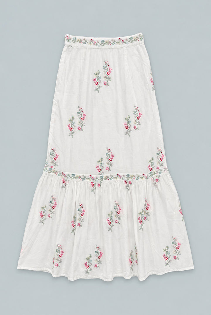 Embroidered Tiered Maxi Skirt - Pastel/Multi