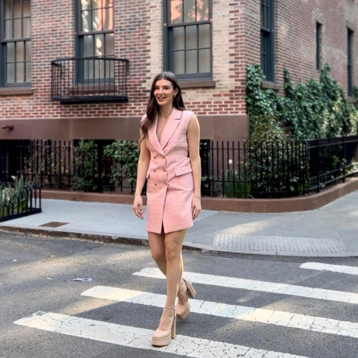 Tiff Double-Breasted Tweed Dress - Pink