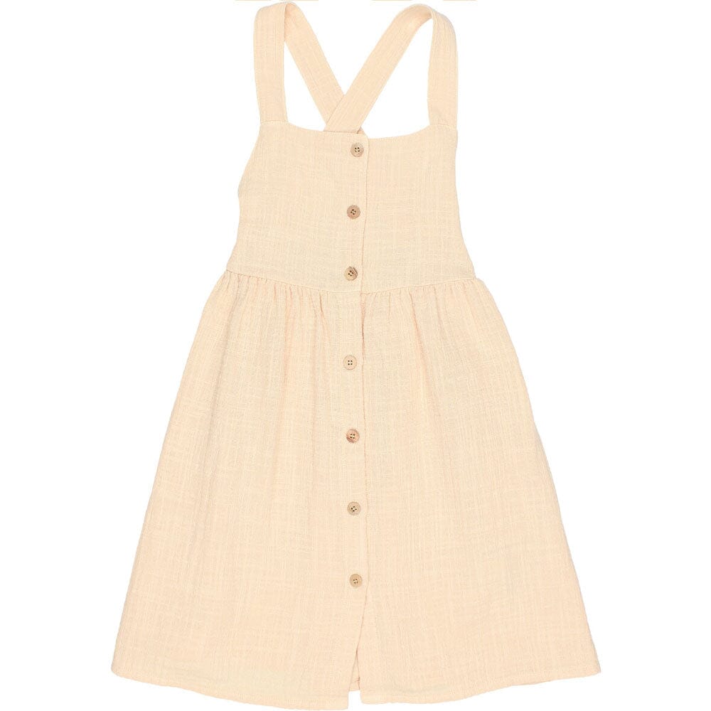 Double Gauze Button Front Cross Back Dungaree Dress - Vanilla Dresses Buho 