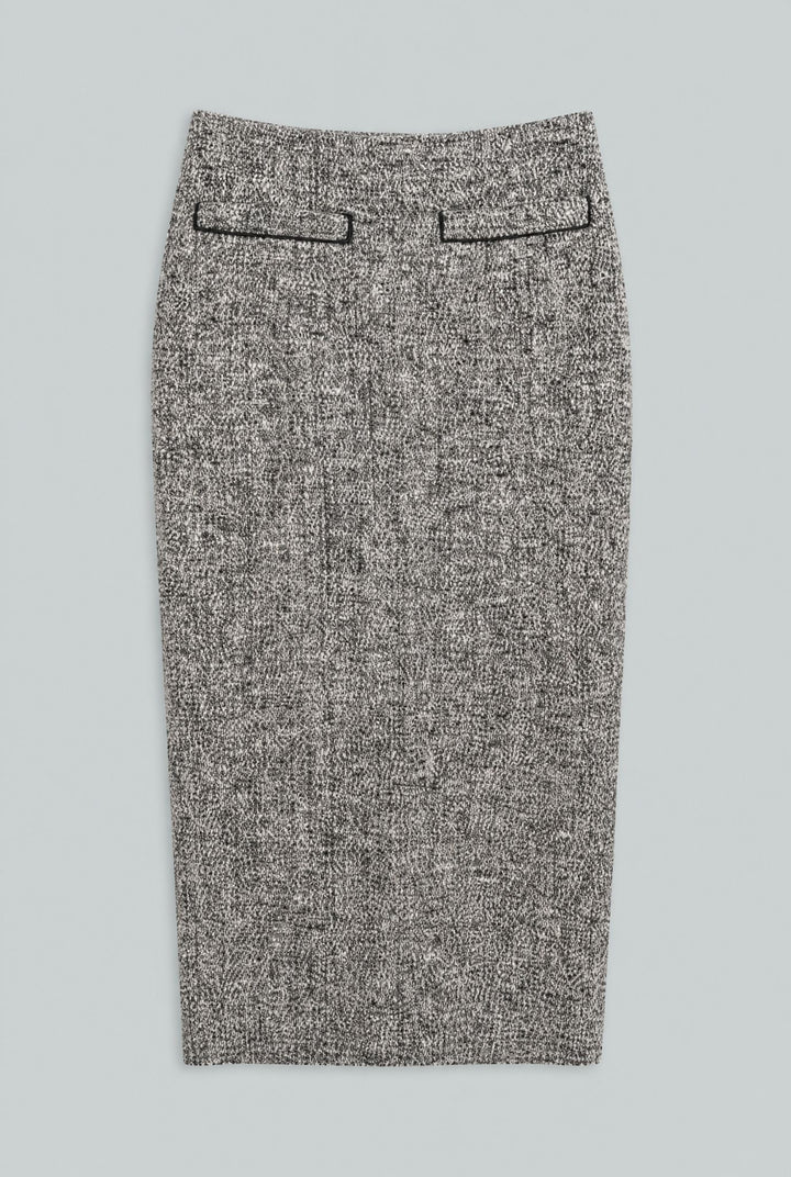 Boucle Jersey Tweed Pencil Skirt - Black/Ivory