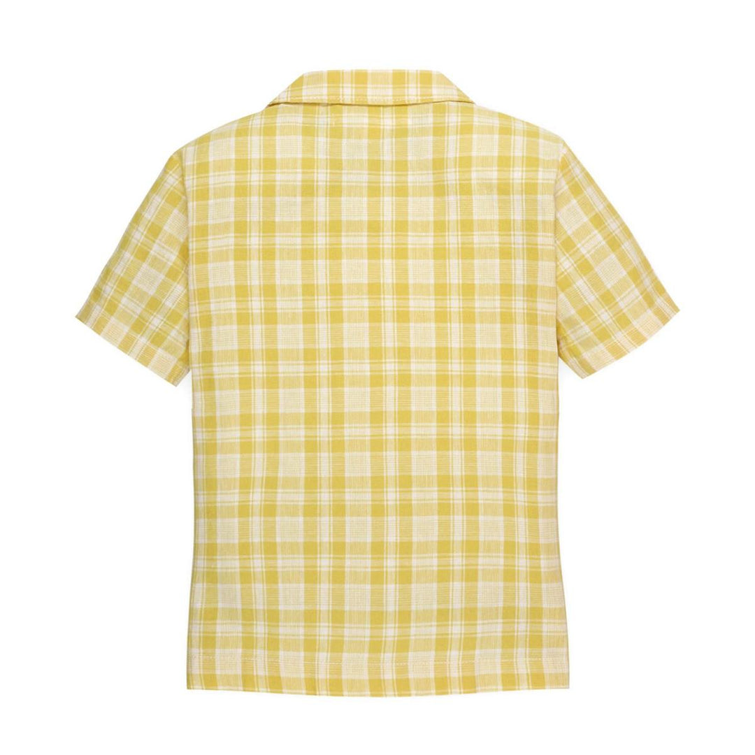 Linen Short Sleeve Camp Shirt - Yellow Plaid Linen