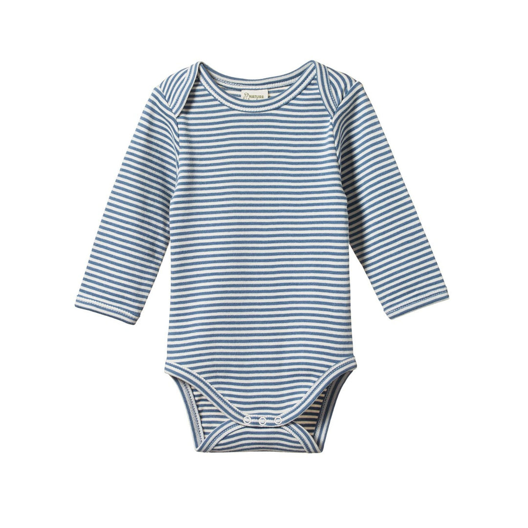Long Sleeve Bodysuit - Deep Blue Stripe Bodysuits + Onesies Nature Baby 