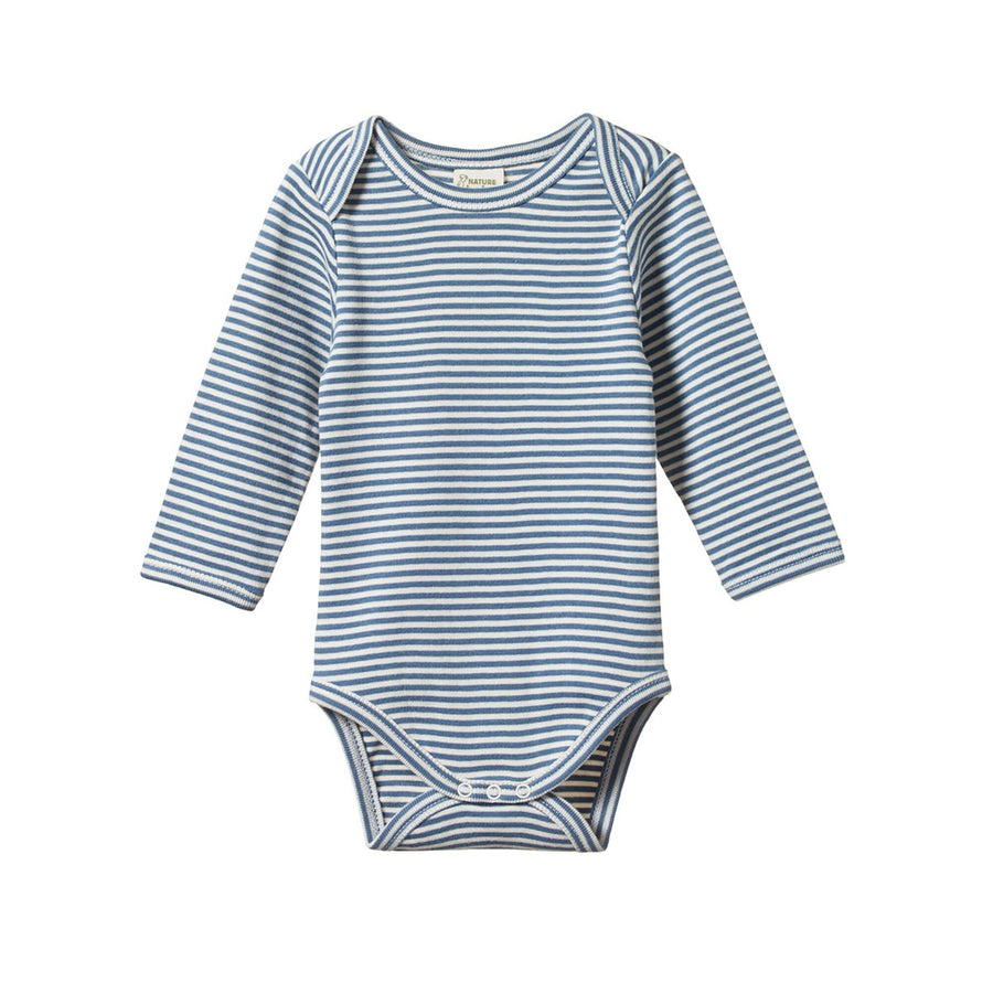 Long Sleeve Bodysuit - Deep Blue Stripe Bodysuits + Onesies Nature Baby 