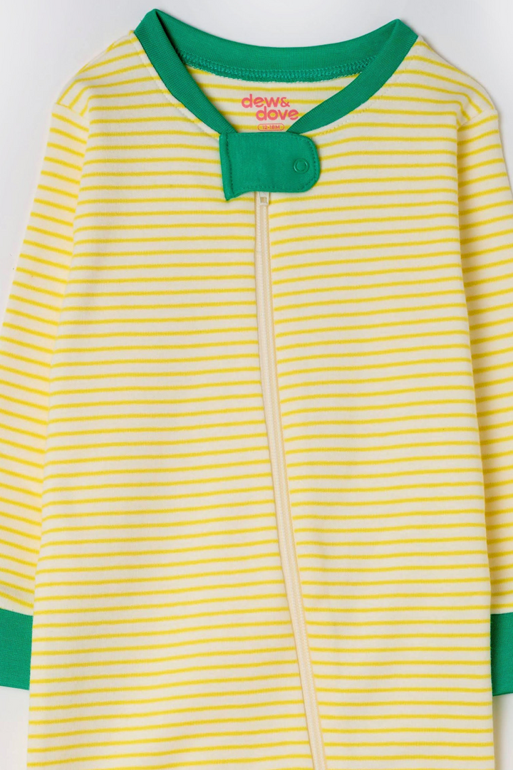 Long Sleeve Zip Romper - Buttercup Yellow Stripes