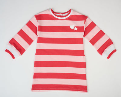Heartbeat Stripe Sweatshirt Dress - Pink