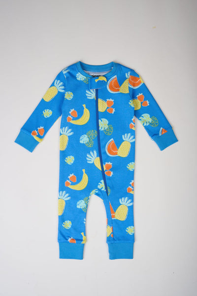 Long Sleeve Fruits Party Romper - Blue