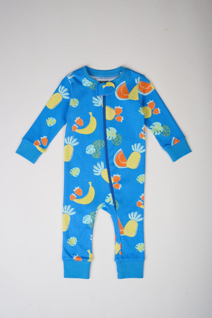 Long Sleeve Fruits Party Romper - Blue
