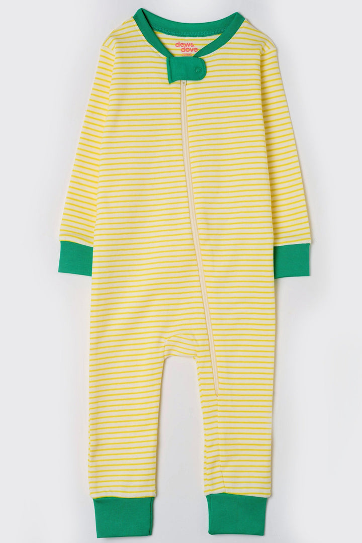 Long Sleeve Zip Romper - Buttercup Yellow Stripes