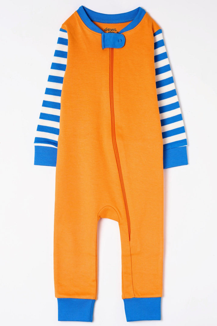 Long Sleeve Zip Romper - Sun Orange & Palace Blue Stripes