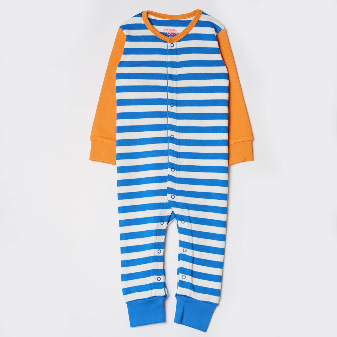 Long Sleeve Snap Romper - Palace Blue Stripes