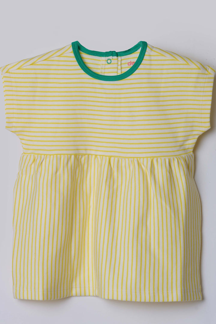 Short Sleeve Tunic - Buttercup Yellow & Snow White Stripes