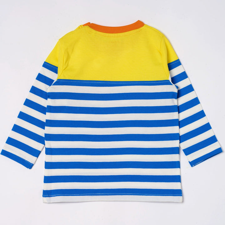 Long Sleeve Multicolor Pocket T-Shirt - Blue Stripes