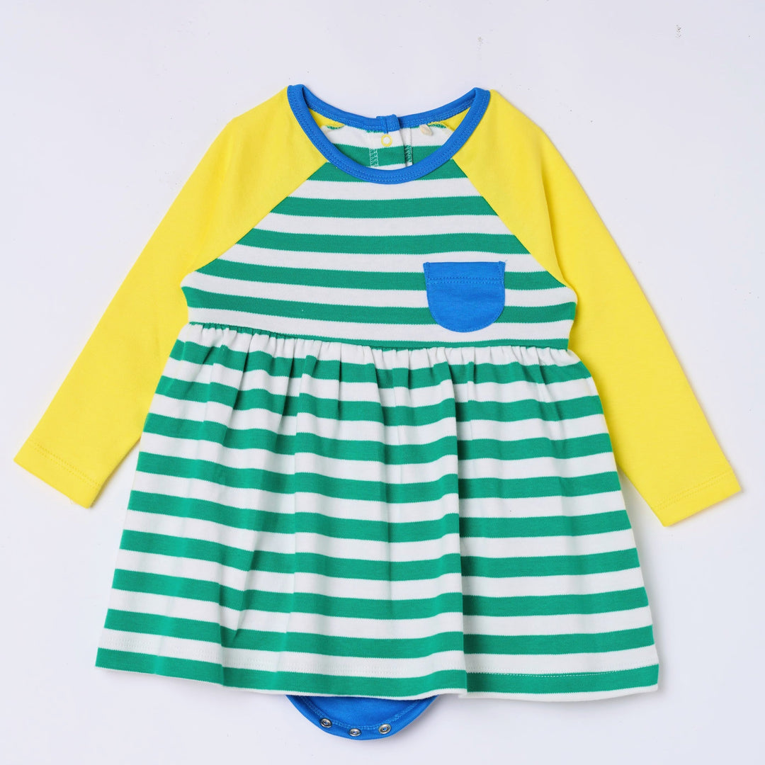 Long Sleeve Bodysuit Dress - Blarney Green Stripes