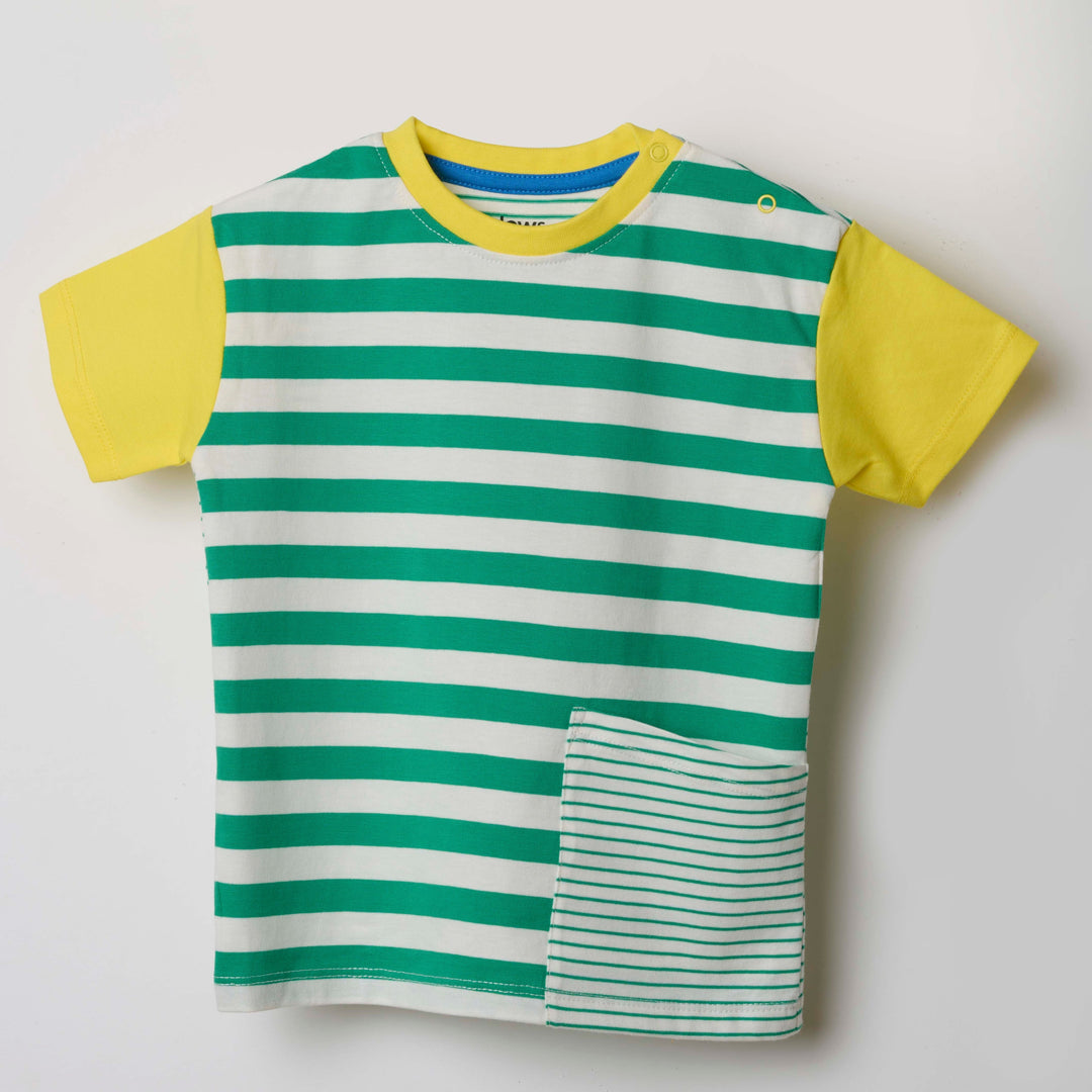 Short Sleeve Stripe T-Shirt - Blarney Green & Buttercup Yellow