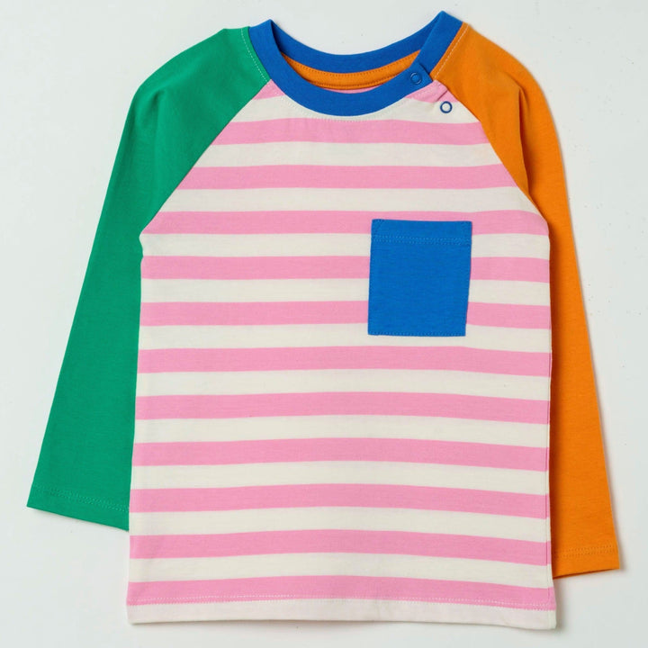 Long Sleeve Multicolor Raglan T-Shirt - Prism Pink Stripes