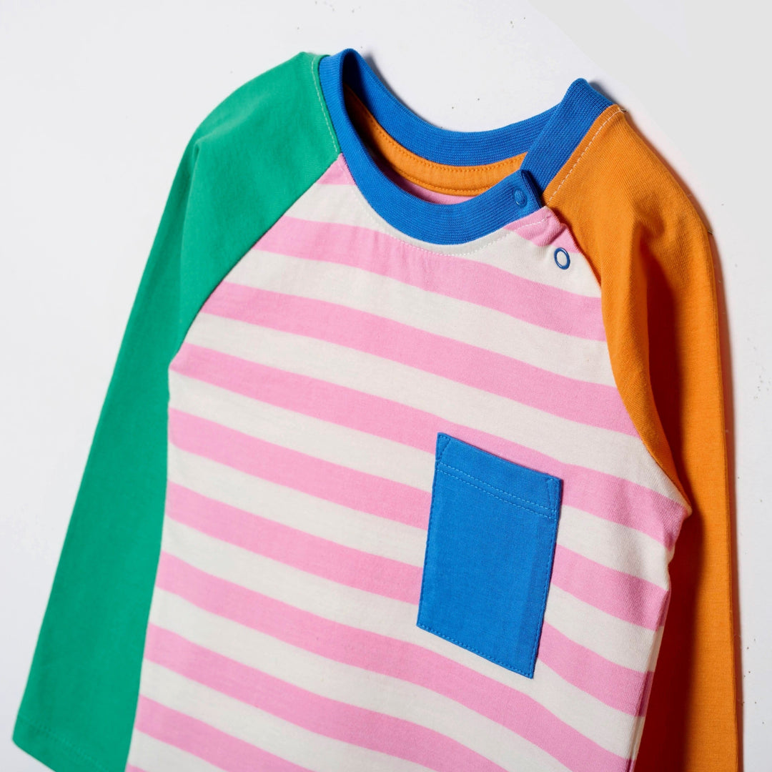 Long Sleeve Multicolor Raglan T-Shirt - Prism Pink Stripes