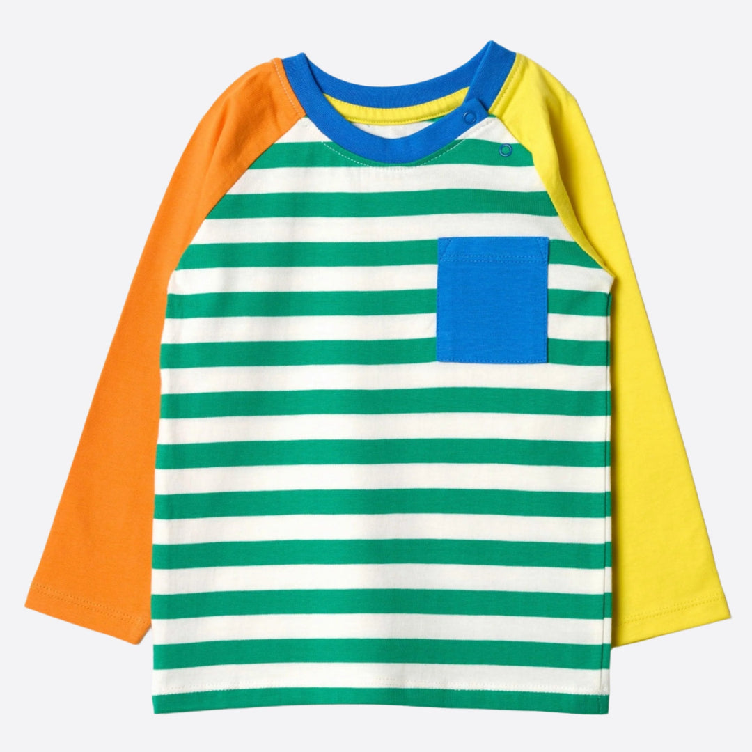 Long Sleeve Multicolor Raglan T-Shirt - Blarney Green Stripes