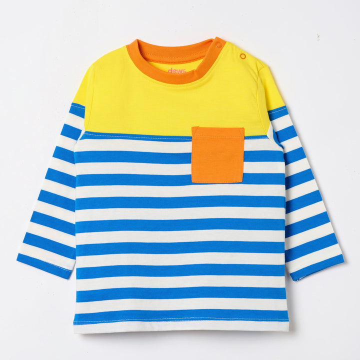 Long Sleeve Multicolor Pocket T-Shirt - Blue Stripes