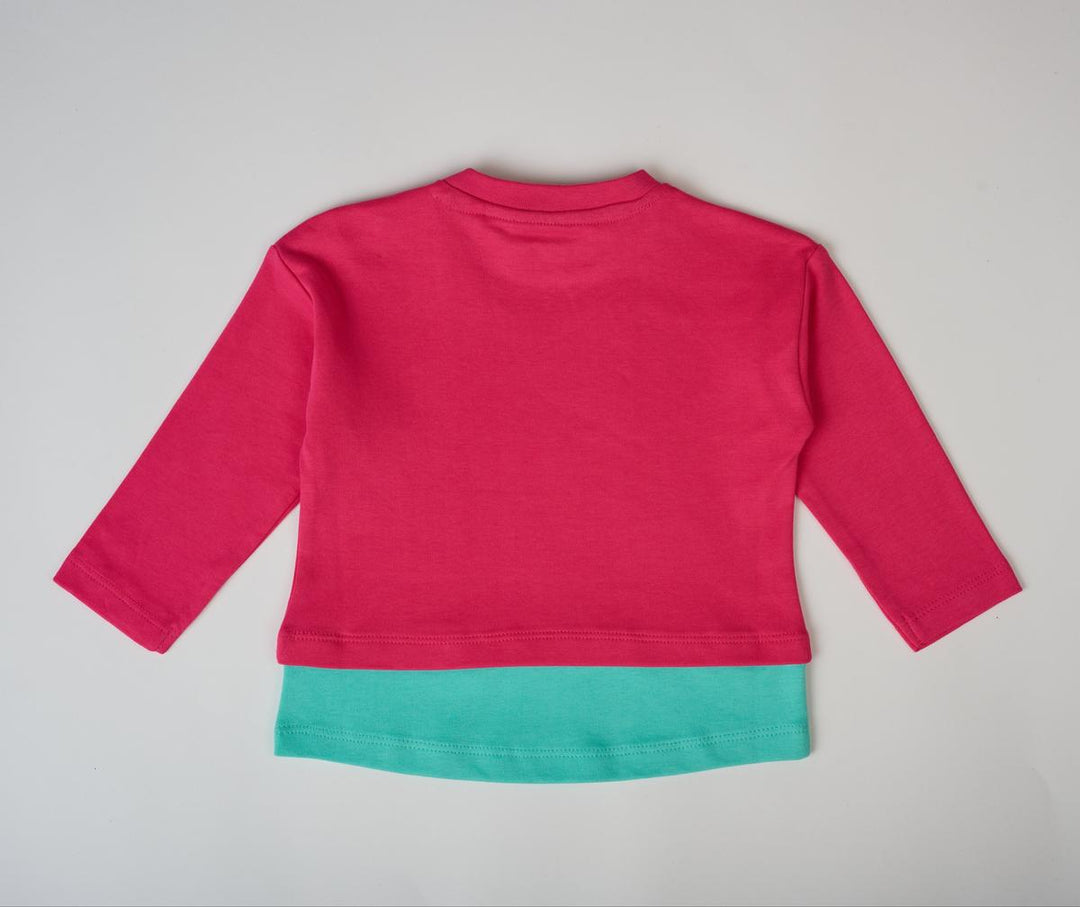 Long Sleeve Layered T-shirt - Pink & Teal
